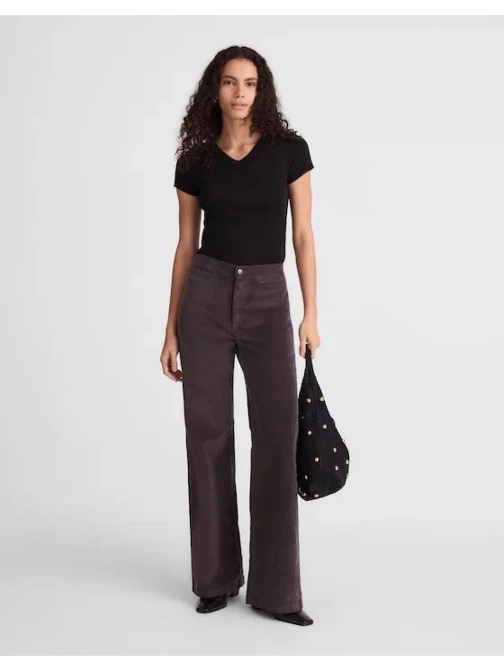 Madewell The Emmett Wide Leg Pant In Corduroy Welt Pocket Dark Carob, NWT